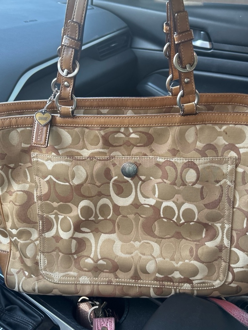 Coach Beige and Brown Signature Canvas Shoulder Tote